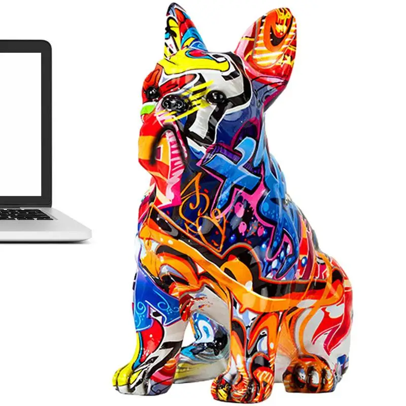 

Modern Colorful French Bulldog Statue Dog Sculpture Animal Figurine Graffiti Office Ornament Printed Resin Dog Home Decor Crafts