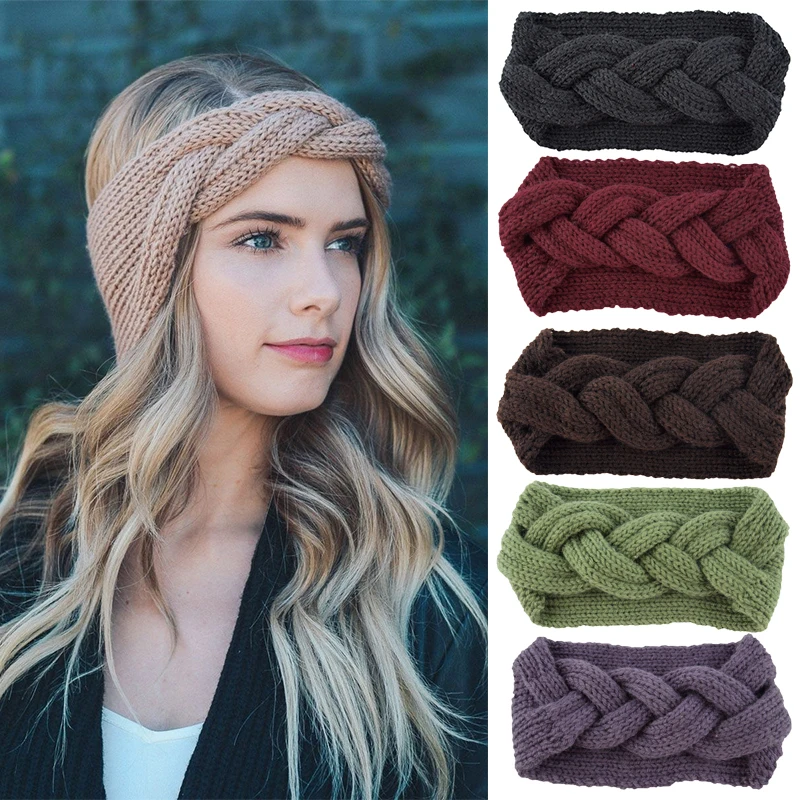 

Winter Warm Knitted woolen Headband for Women Braided Hairbands wide Crochet Headwrap Turban Thicken Ear Warmer Hair Accessories