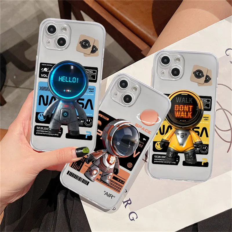 

Clear Case For Apple iPhone 14 11 13 12 Pro 7 8 Plus XR X XS Max 6 6S 13Pro Silicone Phone Cover Cartoon Astronaut Luxury