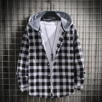 new hip hop street style korean version casual loose jacket cardigan mens hooded long sleeved sweater casual plaid print shirt