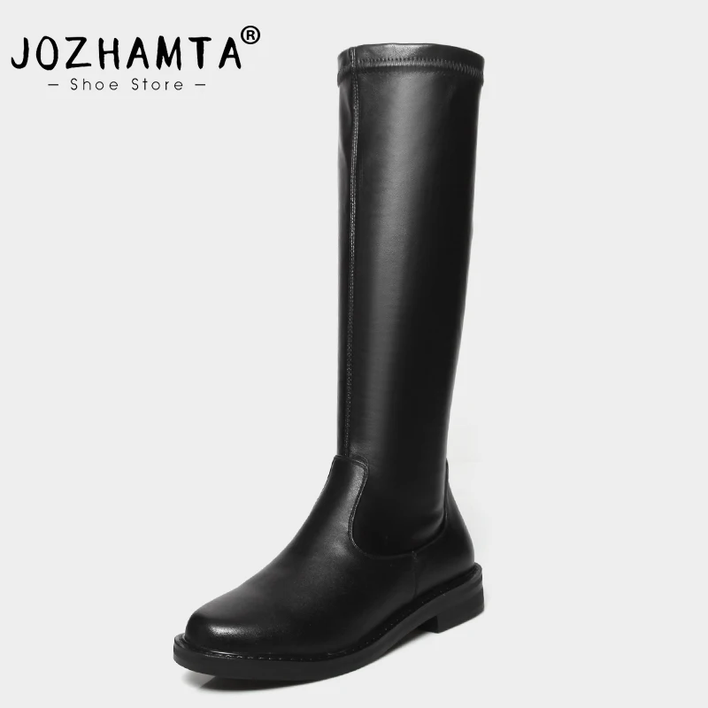 

JOZHAMTA Size 34-42 Knee Boots For Women Genuine Leather Shoes Winter Boots Fashion Thick High Heels Shoes Womans Platform Boots