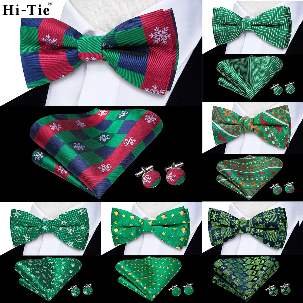 

Hi-Tie, рождественские зеленые красные галстуки-бабочки для мужчин, шелковый галстук-бабочка, галстук-бабочка, Hanky, запонки для свадебной вечеринки, узор Пейсли, в клетку, однотонный галстук-бабочка