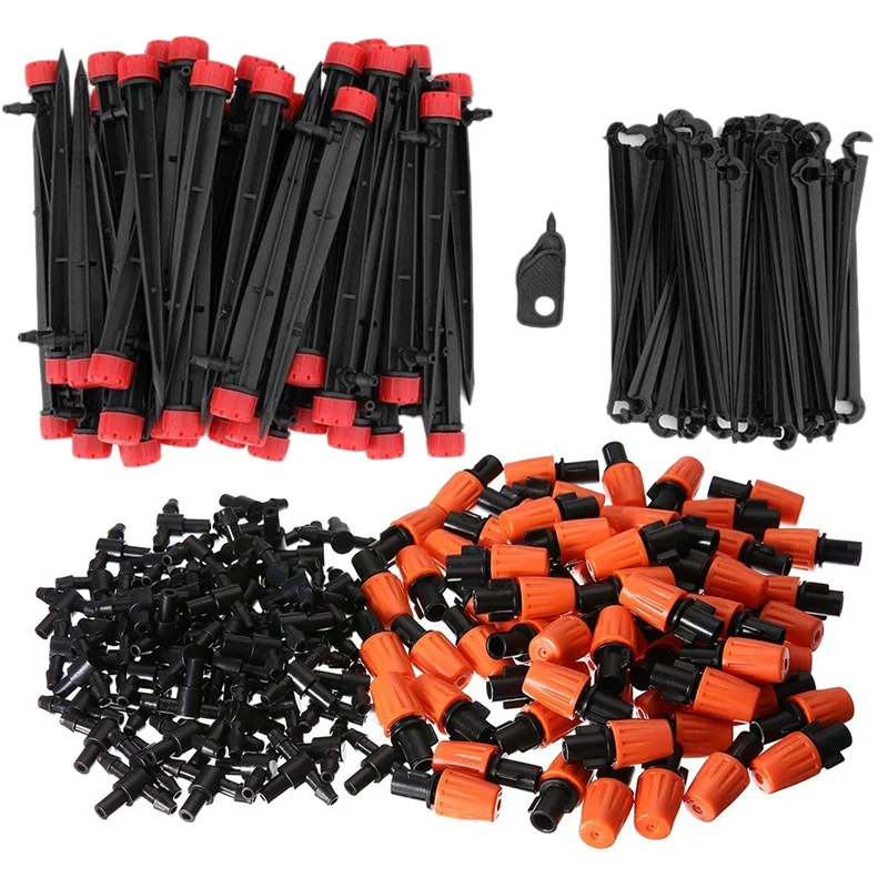 

50Pcs Adjustable Garden Irrigation System Watering Sprayer Misting Nozzles Sprinkler Heads With Barbed Tee Connectors & 50Pcs Dr