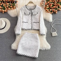 2022 autumn winter new korean fashion sweet womens suits with mini skirt two pieces set female dress casual elegant tweed suits