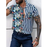 hawaiian shirt mens striated print shirts short sleeve summer button shirts blouse top loose casual shirt mens clothing camisas