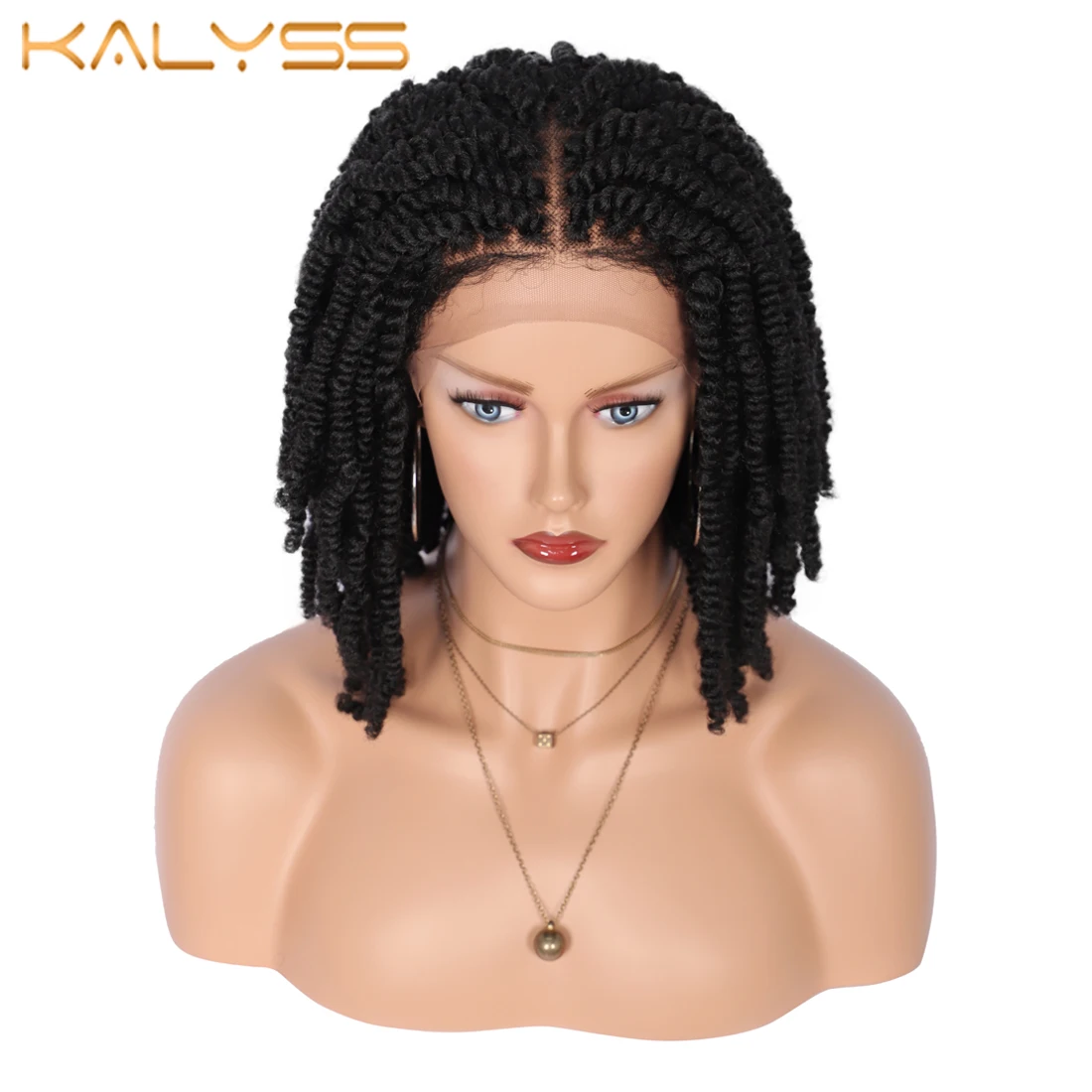 

Kalyss 12 inches Knotless Braided Synthetic Lace Front Wigs for Black Women 4X4 Lace Kinky Twist Braiding Wigs with Baby Hairs