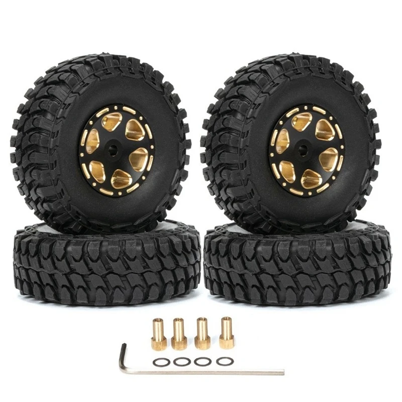 

4Pcs Brass Wheel Rim Rubber Tire Set For Axial SCX24 90081 C10 JLU Gladiator Bronco 1/24 RC Crawler Car Upgrades Parts