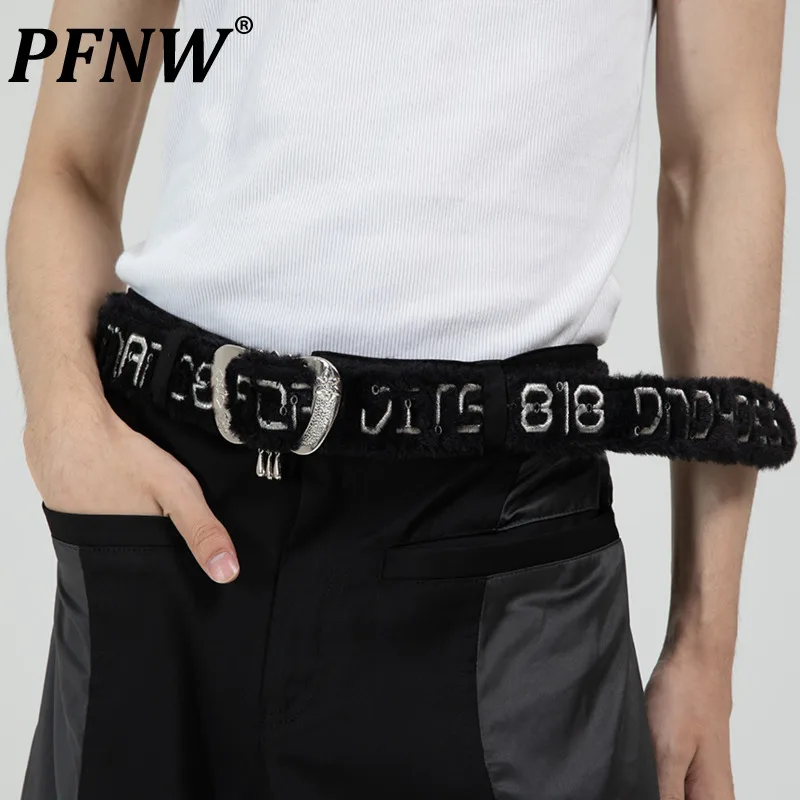 PFNW Men's Trendy Streetwear Original Embroidered Belt Darkwear Techwear Letter Handsdome Cool Simple Plush Niche Design 12Z1267