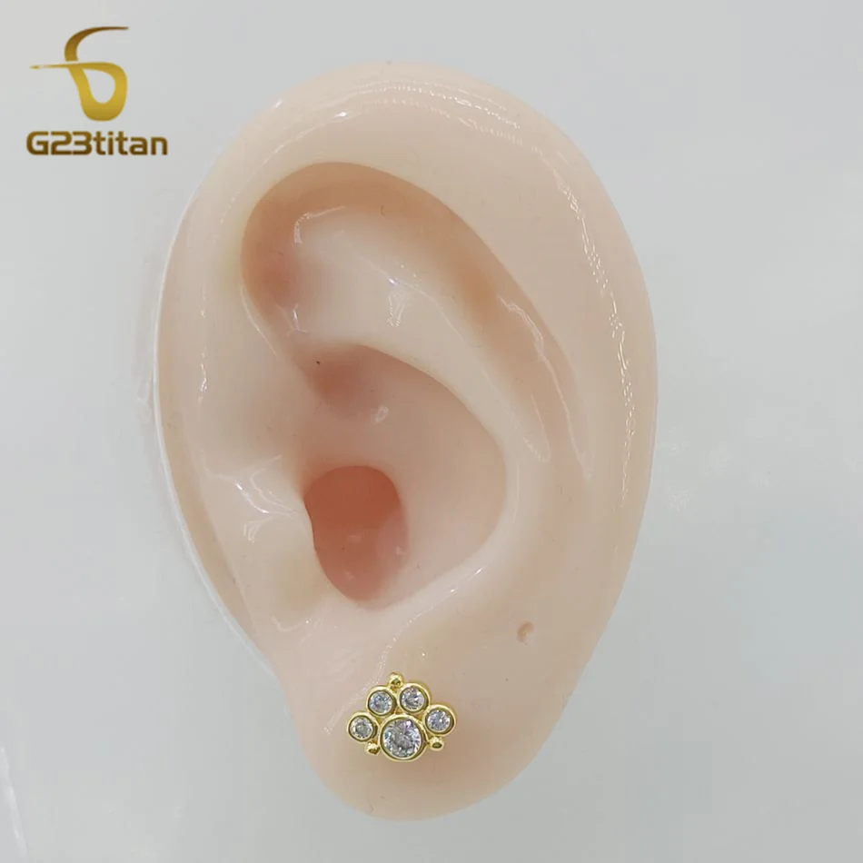 Серьги-гвоздики G23titan из титановой стали в форме медвежьей лапы ювелирные