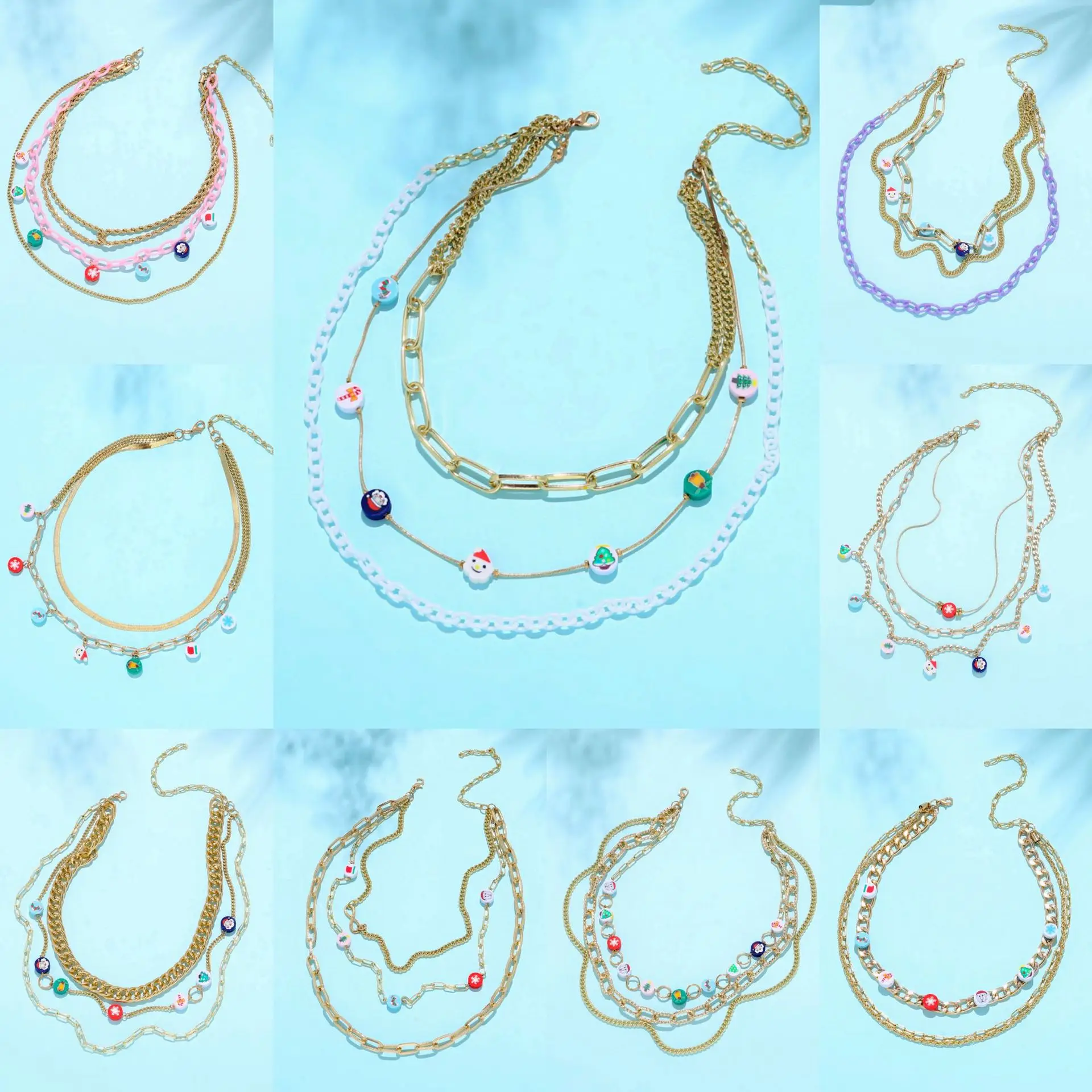 

2022 New Christmas Multilayer Necklace Korean Fashion Christmas Snowman Walking Stick Pendant Necklace Wholesale
