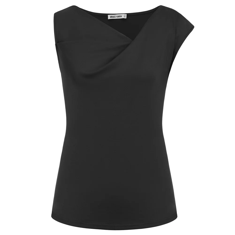 

GK Women Asymmetric Tops OL Cap Sleeve Oblique V-Neck Pullover Tops