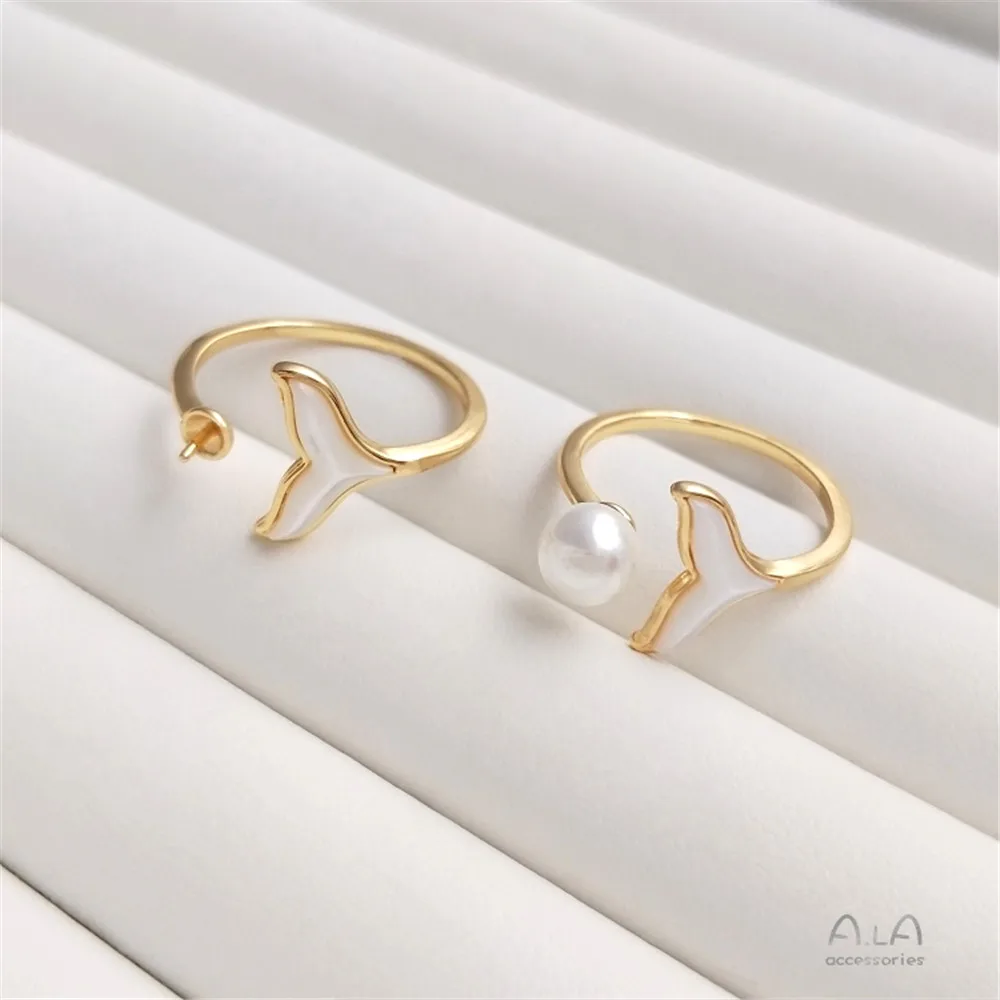 

Plated 14K Gold Filled Zircon open diamond ring Diy half hole bead ring stick pearl crystal simple ring