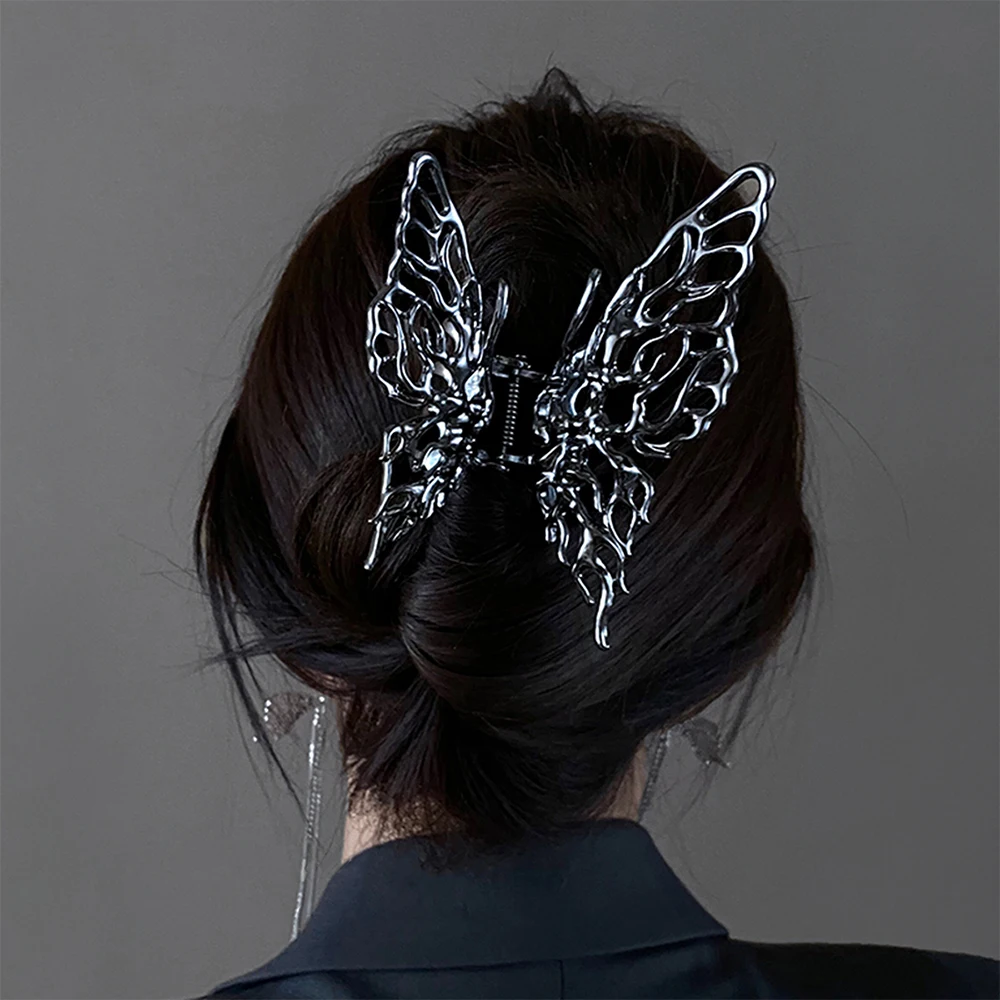 

ArtiLady Large Butterfly Hairclip for Women Vintage Silver Metal Hair Claw Clamp Hollow Butterfly Claw Clip Hair Accessories
