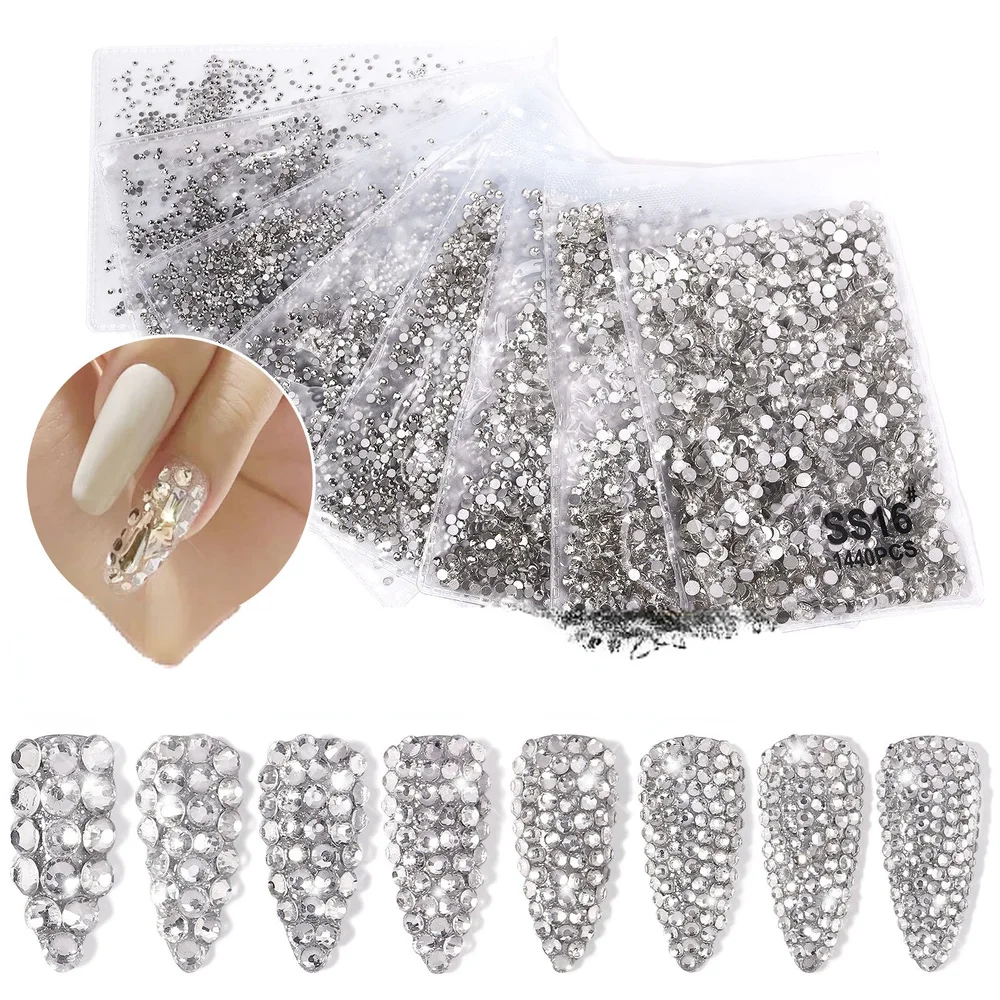 

Jewelry Flat Bottom Drill Transparent Drill Nail Drill Decoration Gold Bottom Silver Bottom Quality Rhinestone Mixed Color