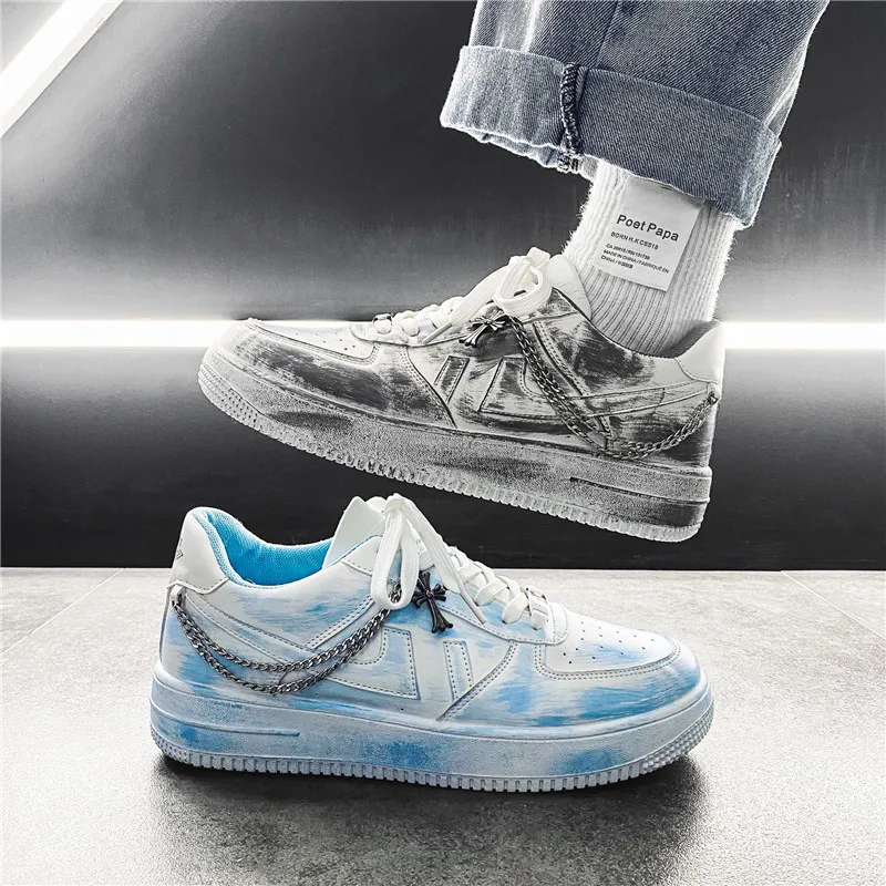 

Кроссовки мужские и женские кожаные с граффити, Вулканизированная подошва, модная трендовая винтажная повседневная обувь для скейтборда, р...