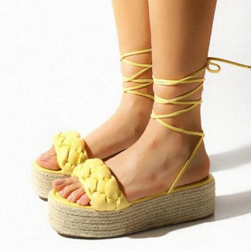 

Summer Flats Women Shoes Platform Sandals 2022 New Trends Weave Designer Ladies Slippers Dress Slides Ankle Strap Women Shoes