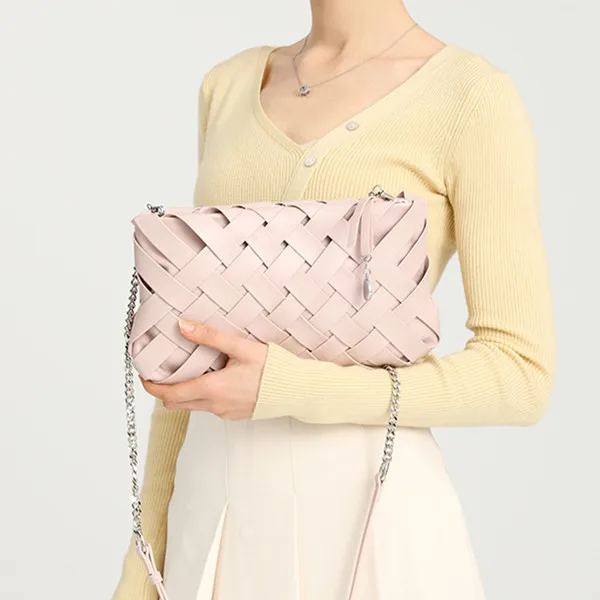 

Women Envelope Clutch Bag Fashion Weave Party Evening Bags PU Leather Ladies Shoulder messenger Bag small chain Female Clutches