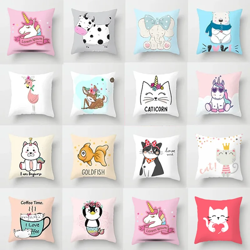 

45x45cm Cute Unicorn Cushion Cover Cartoon Animal Cat Flamingo Pillowcase