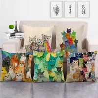 cute cat cotton linen throw pillow cover sofa bed office chairs pillows case for girls room home decorative pillowcases 18x18 in