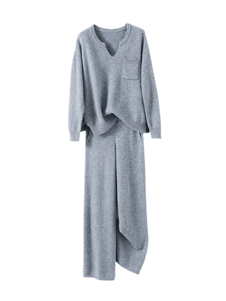 Женский свитер с карманами пуловер брюки костюм из 100% мериносовой шерсти