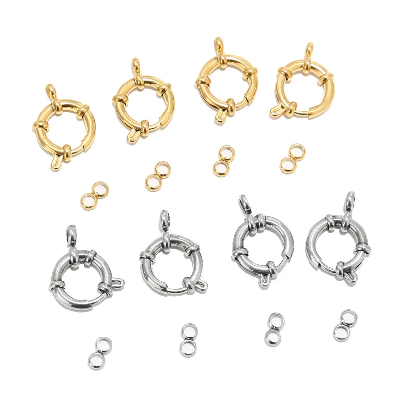 

5 Sets Stainless Steel Gold Plated 14mm/16mm Round Spring Ring Clasps Connectors For DIY Jewelry Necklaces Making Findings
