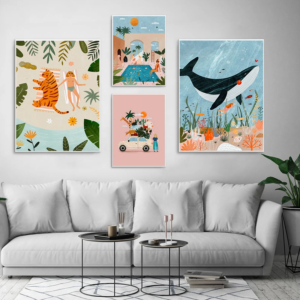 

Настенная картина с изображением летнего пейзажа, Картина на холсте для плавечерние, скандинавские постеры и принты для гостиной, украшение для дома