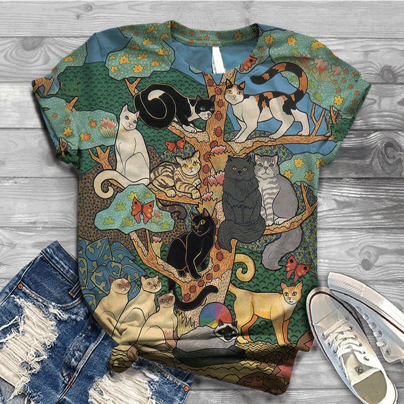 

Women's T Shirts New Summer Short Sleeve T Shirts Cat Pattern 3D Printing O Neck Women's Casual T Shirt Top Designer T Shirts