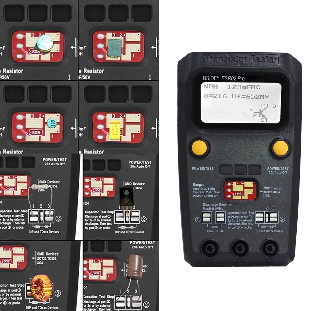 Цифровой транзистор BSIDE ESR02PRO компоненты SMD тестовый мультиметр емкость диод
