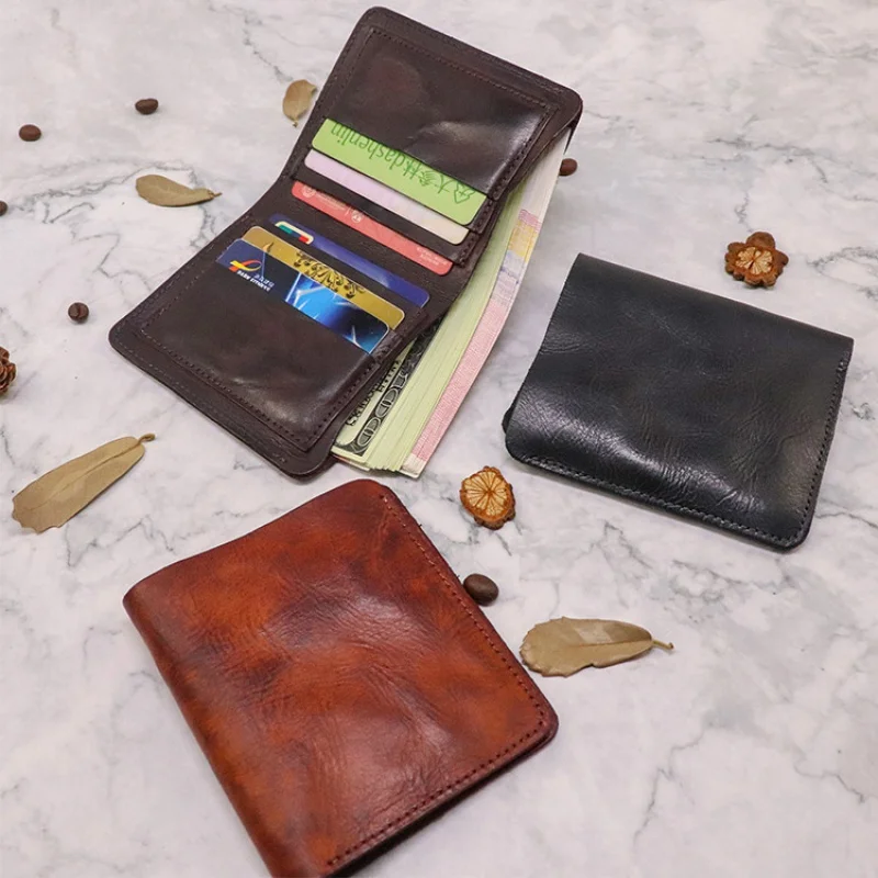 Genuine Leather Slim Man's Wallet Multi Function Card Slots Men Short Coin Purses Wallet Vintage Male Money Clip