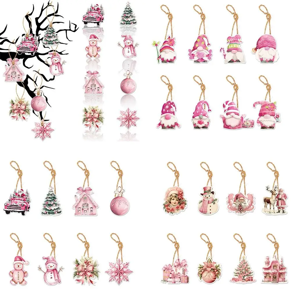 24 шт. розовая рождественская елка подвесной орнамент бумажный снеговик