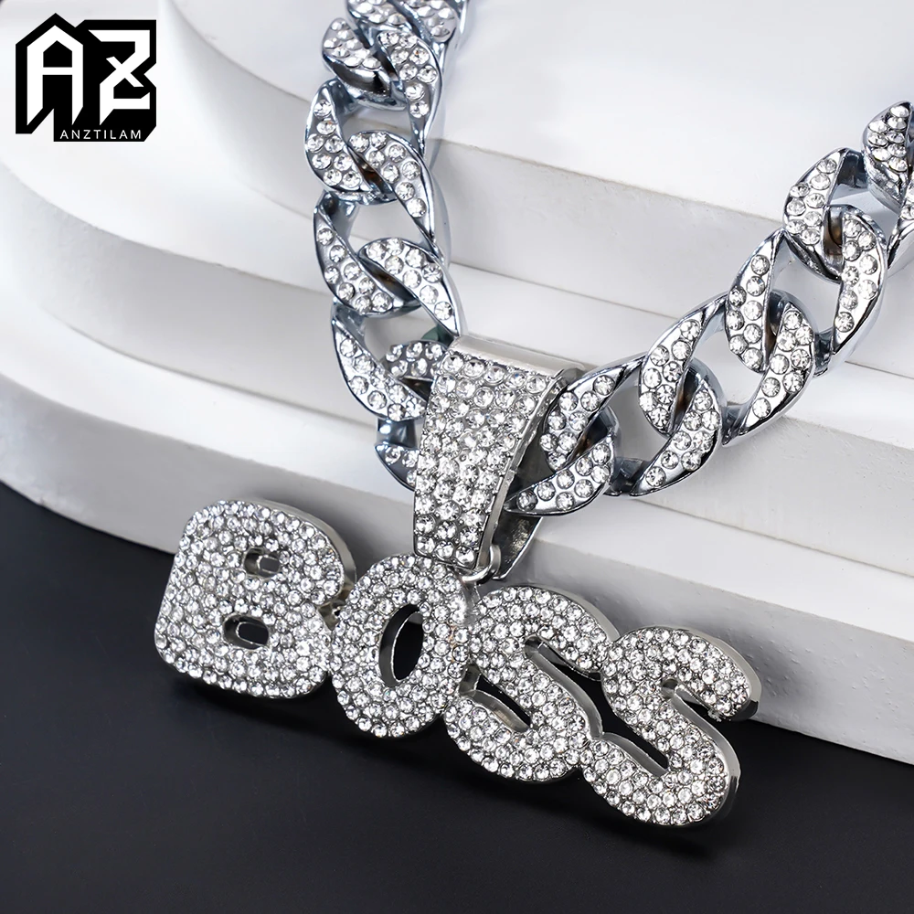 

Кубинская цепочка с надписью AZ BOSS, ожерелье-чокер из сплава для женщин и мужчин, украшение в стиле хип-хоп, Готическая бижутерия с цепочкой М...