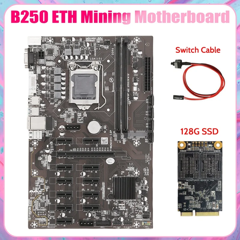 Материнская плата B250B ETH для майнинга + 128G MSATA SSD кабель переключения LGA1151 DDR4 12x слот