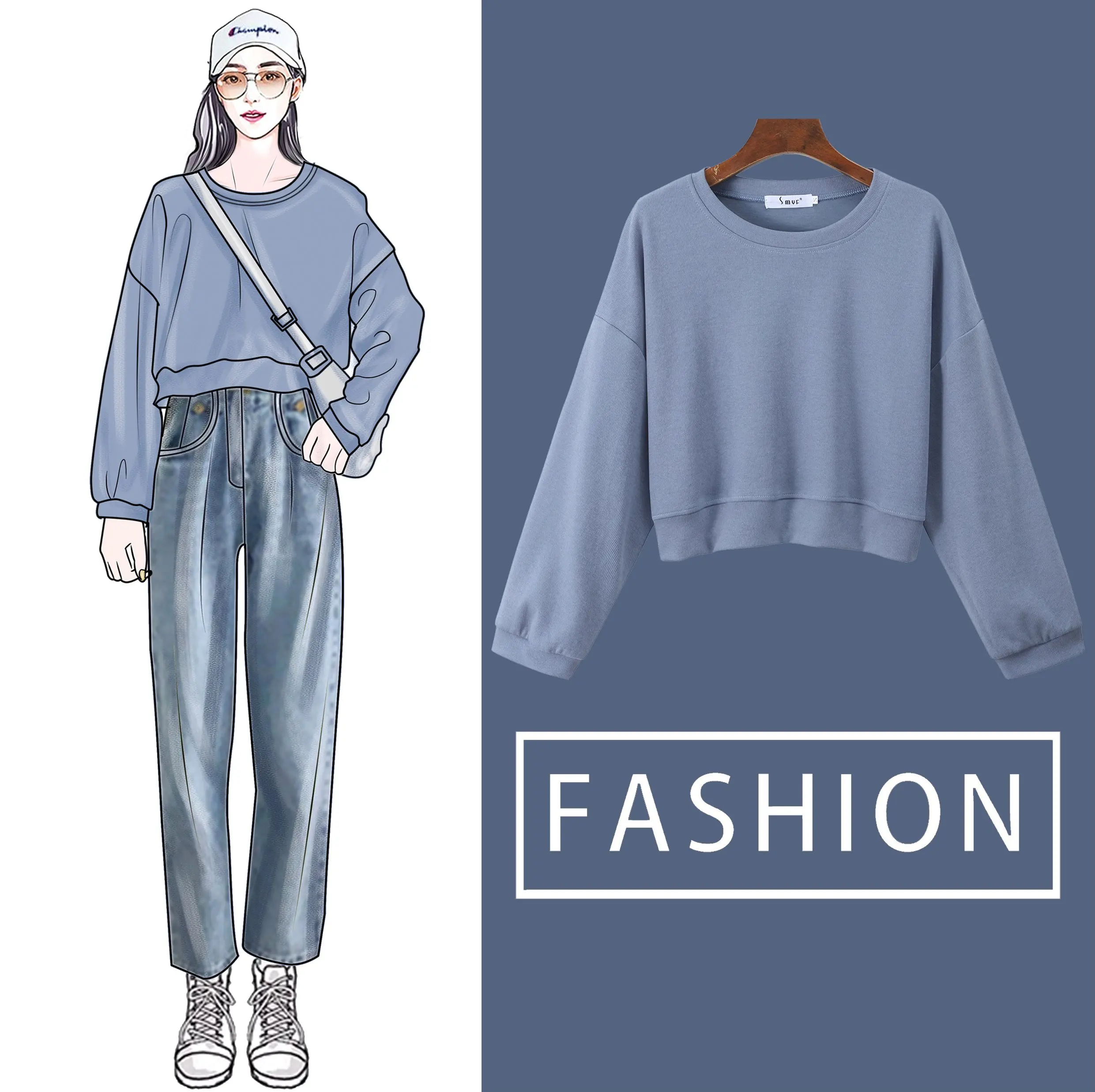 

Spring Autumn Women's Hoodie Long Sleeves Korean Fashion Female Clothing Splicing Casual Loose O-neck Top Houthion