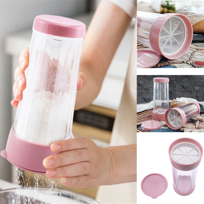 

Plastic Icing Sugar Dispenser With Lid Chocolate Coffee Cocoa Powder Sugar Shaker With Stainless Steel Mesh Sifters