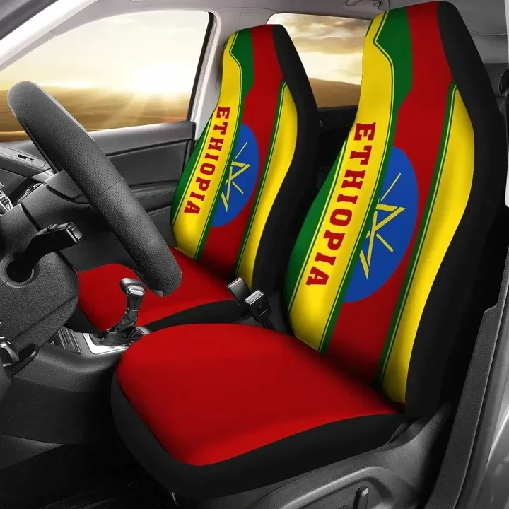 INSTANTARTS Coat Of Arms Ethiopian Design Universal Car Front Seat Covers Stylish Automotive Interior Decor Car Accessories Gift