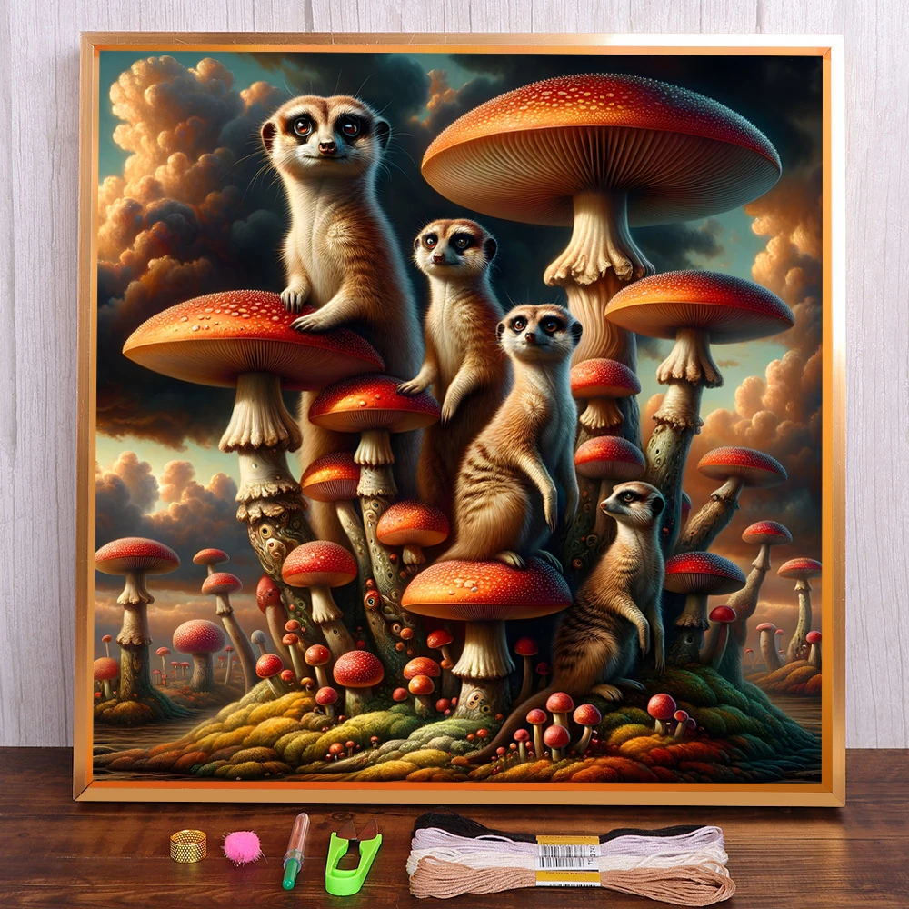 Animal Meerkats Printed Fabric 11CT Cross-Stitch DIY Embroidery Kit Handmade Needlework Handiwork Craft Jewelry Magic Counted
