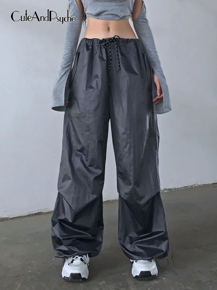 

Брюки cuteandпсиходелические с эластичной талией, мешковатые спортивные штаны, эстетичная уличная одежда, джоггеры, Женские Повседневные базовые брюки в стиле Харадзюку, с парашютом