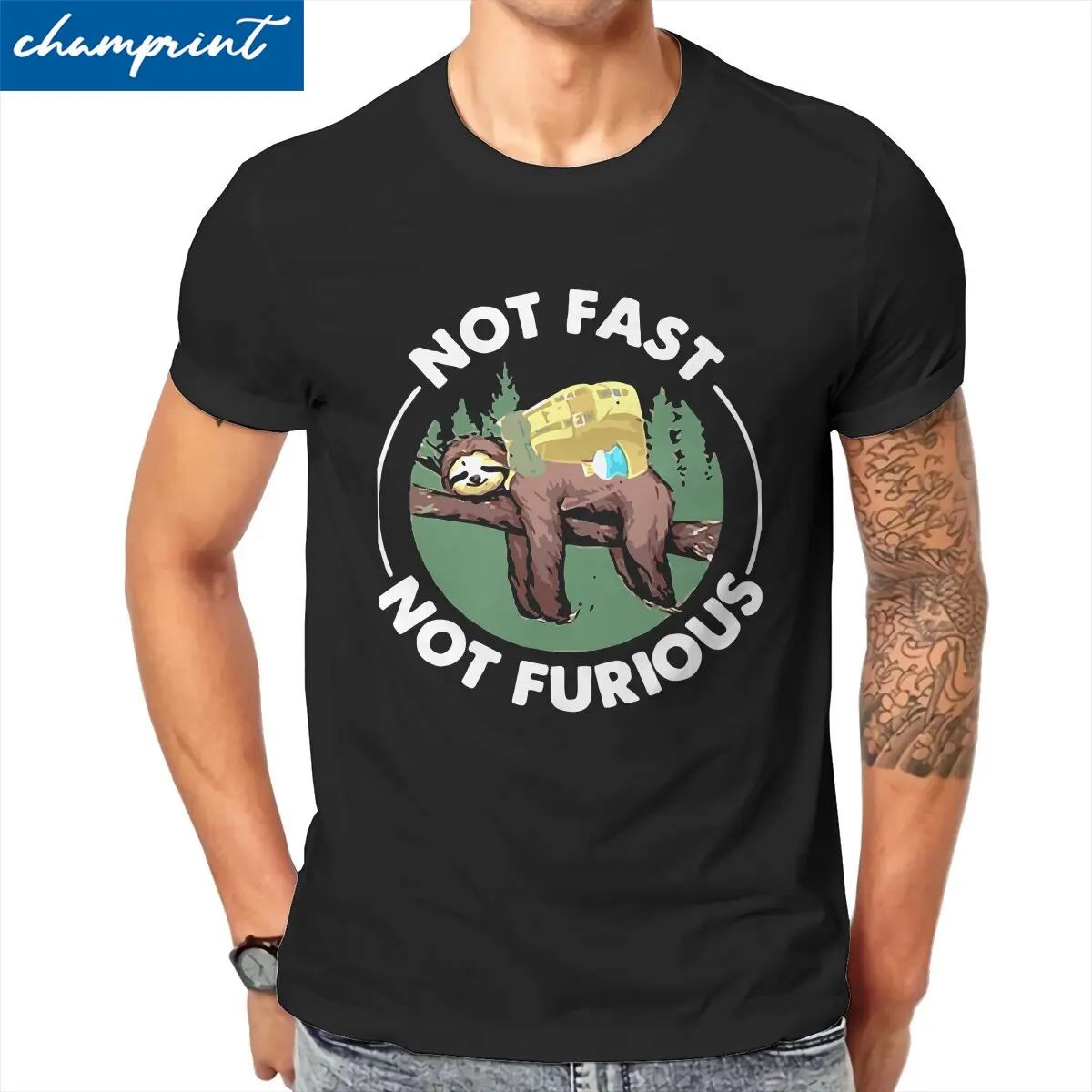 

Not Fast Not Furious Sloth Camping T-Shirt for Men Vintage Cotton Tee Shirt O Neck Short Sleeve T Shirts Plus Size Tops