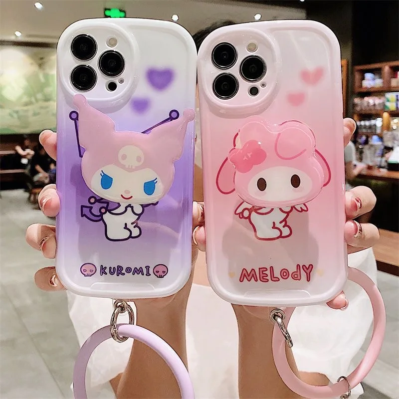 

Sanrio Kuromi MyMelody With Bracelet Bracket Phone Case For iPhone 14 13 12 11 Pro Max XR XS MAX X Y2k Girl Anti-drop Soft Cover