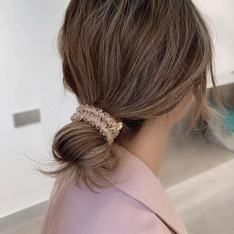 

Резинка для волос с хрустальными бусинами в Корейском стиле, простые эластичные резинки для волос, модные аксессуары для волос для девушек