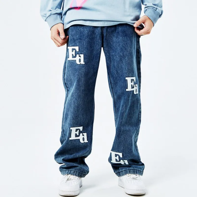 

GRDOM 2022 Autumn And Winter Man's New Korean Style Fashion High Street Distress Letters Embroidery Jeans Casual Trousers