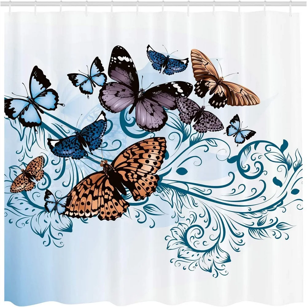 Занавеска для душа с бабочками винтажная Дамасская занавеска тканевый