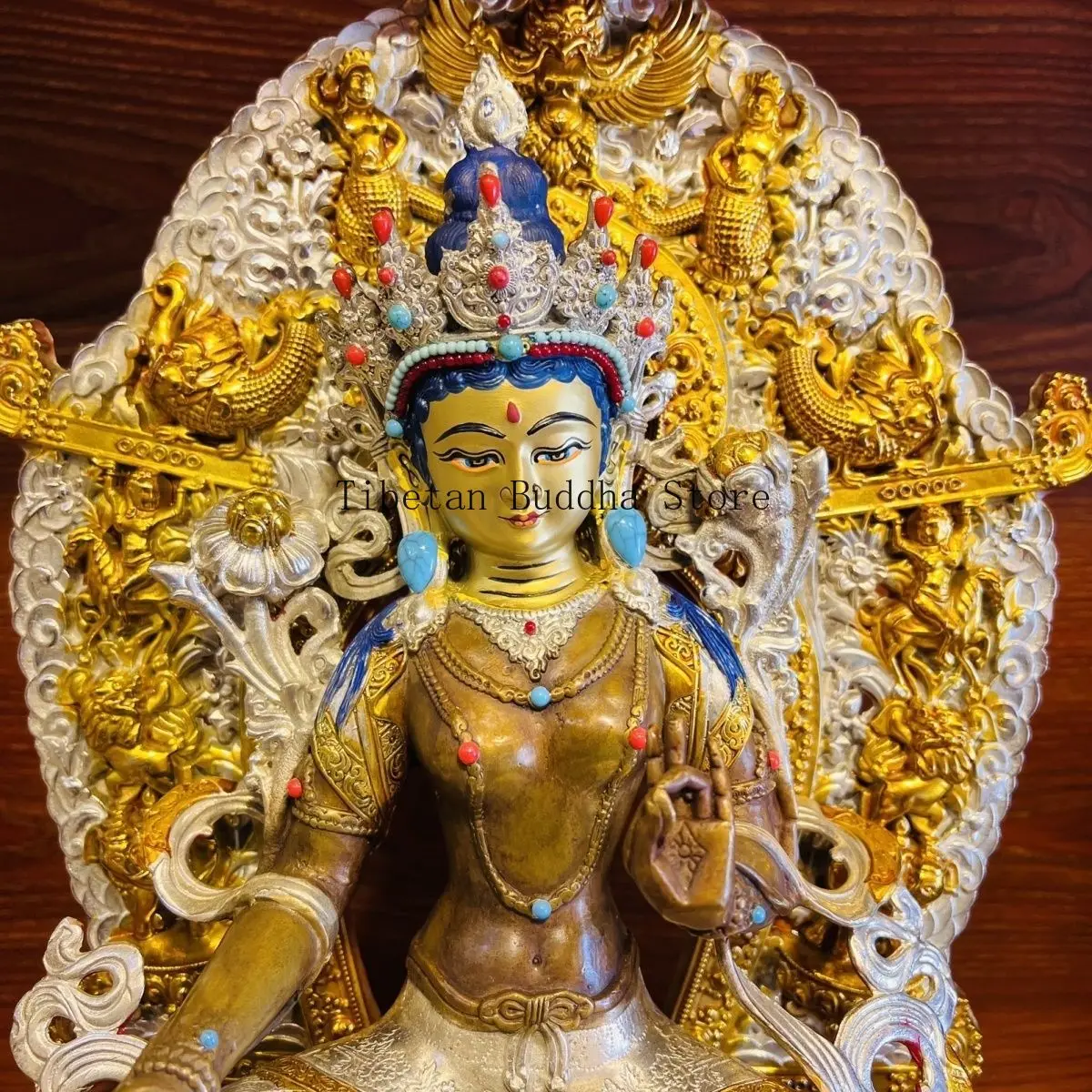 Зеленая Тара чистая медь тибетское мастерство 1 фута высота 33 см статуя Будды