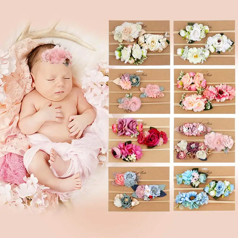 

3Pcs Chiffon Flower Headband for Baby Girl Newborn Pearl Hairband Toddler Girl Floral Hair Accessories повязка на голову детям