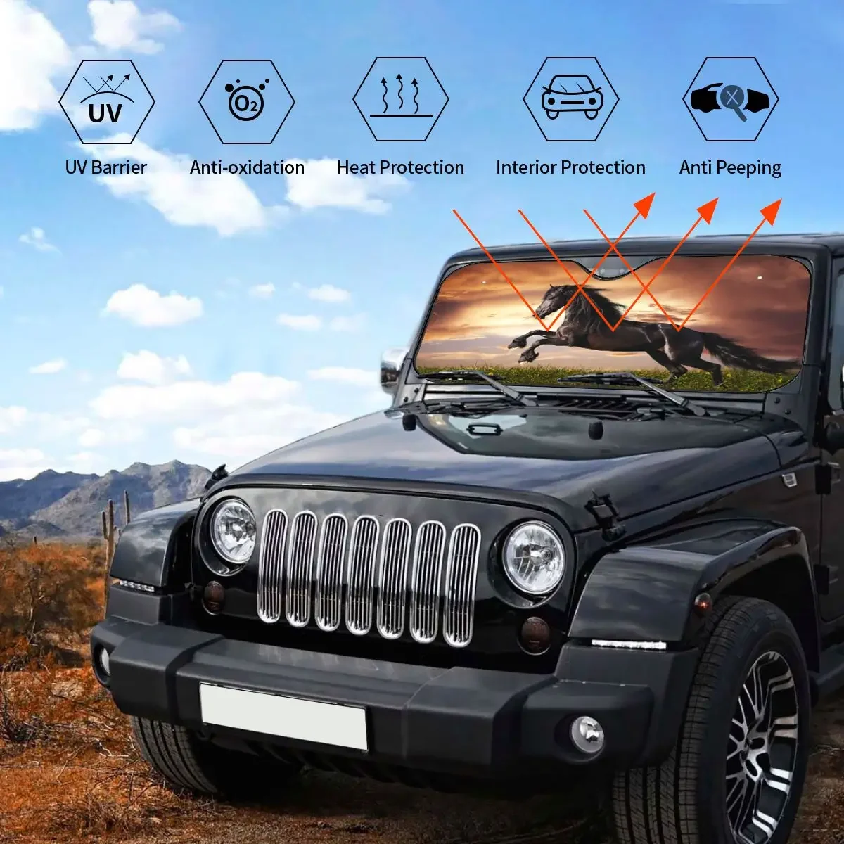 Красивая черная лошадь солнцезащитный козырек ветровое стекло галстущее