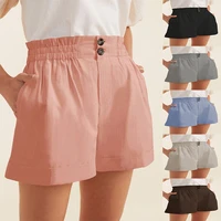 2022 spring and summer new womens solid color elastic buckle zipper plus pocket casual shorts all match lady pants solid color