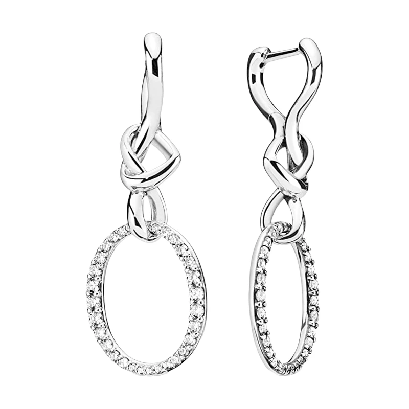 Silver 925 Original Dangling Drop Earrings For Women Jewelry Zircon Stones Cascading Glamour Swirl Chandelier Tassel Knot Hearts