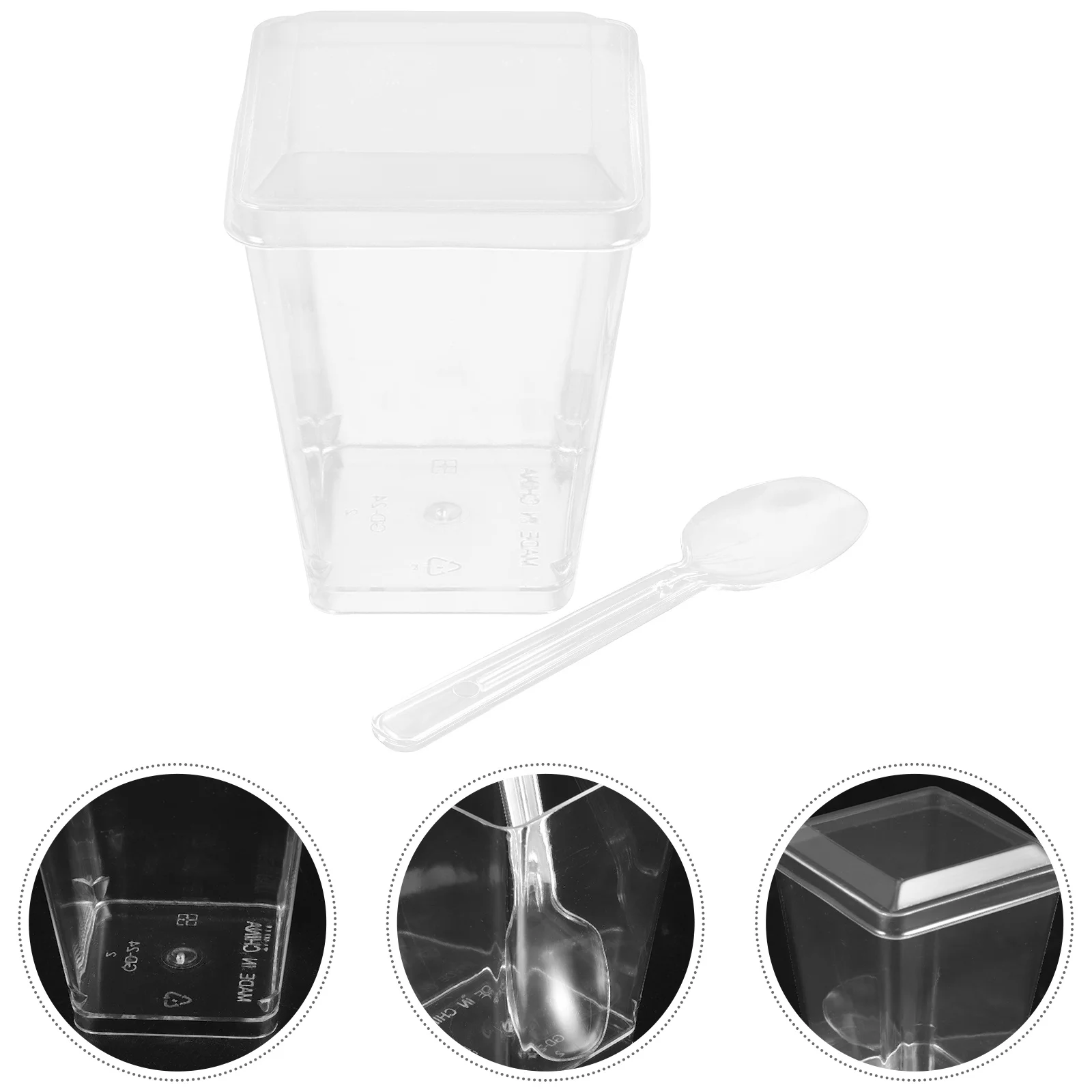 

50 Sets Plastic Dessert Cups Spoon Desserts Spoons Pudding Cake Lids Clear Scoops