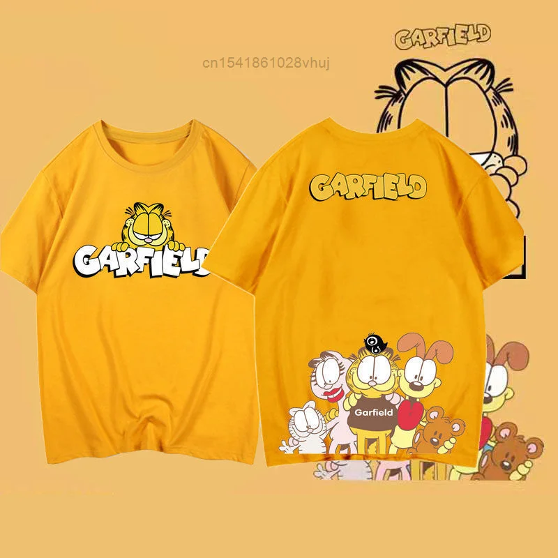 Co-branded Garfield T-shirt Men Women Plus Size Loose Fashion Hip Hop Top Harajuku Style Cute Cartoon Print Clothes Couples Y2k
