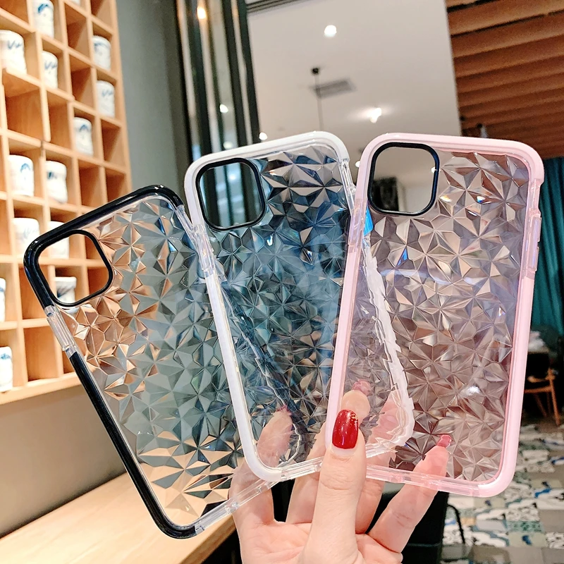 

Diamond pattern transparent Anti fall phone case Cases For iphone 11 pro MAX X XR XS MAX 7 8 Plus Soft Silicone Cover Coque Capa